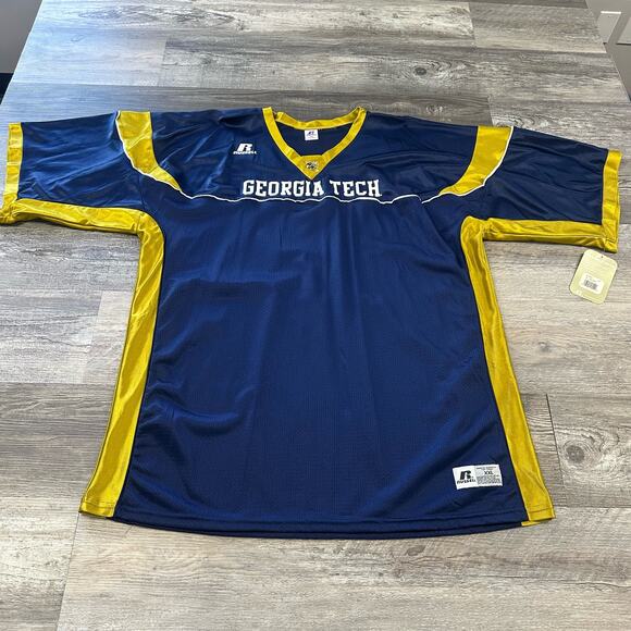 NWT Georgia Tech Yellow Jackets Russell Athletic Blue Mens 2XL Football Jersey - Picture 1 of 9